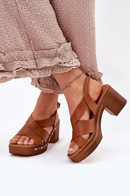 Stylish women's natural leather heel sandals with a 7.5 cm pillar heel by Step in Style, ideal for evening events, weddings, and special occasions, available in multiple sizes.