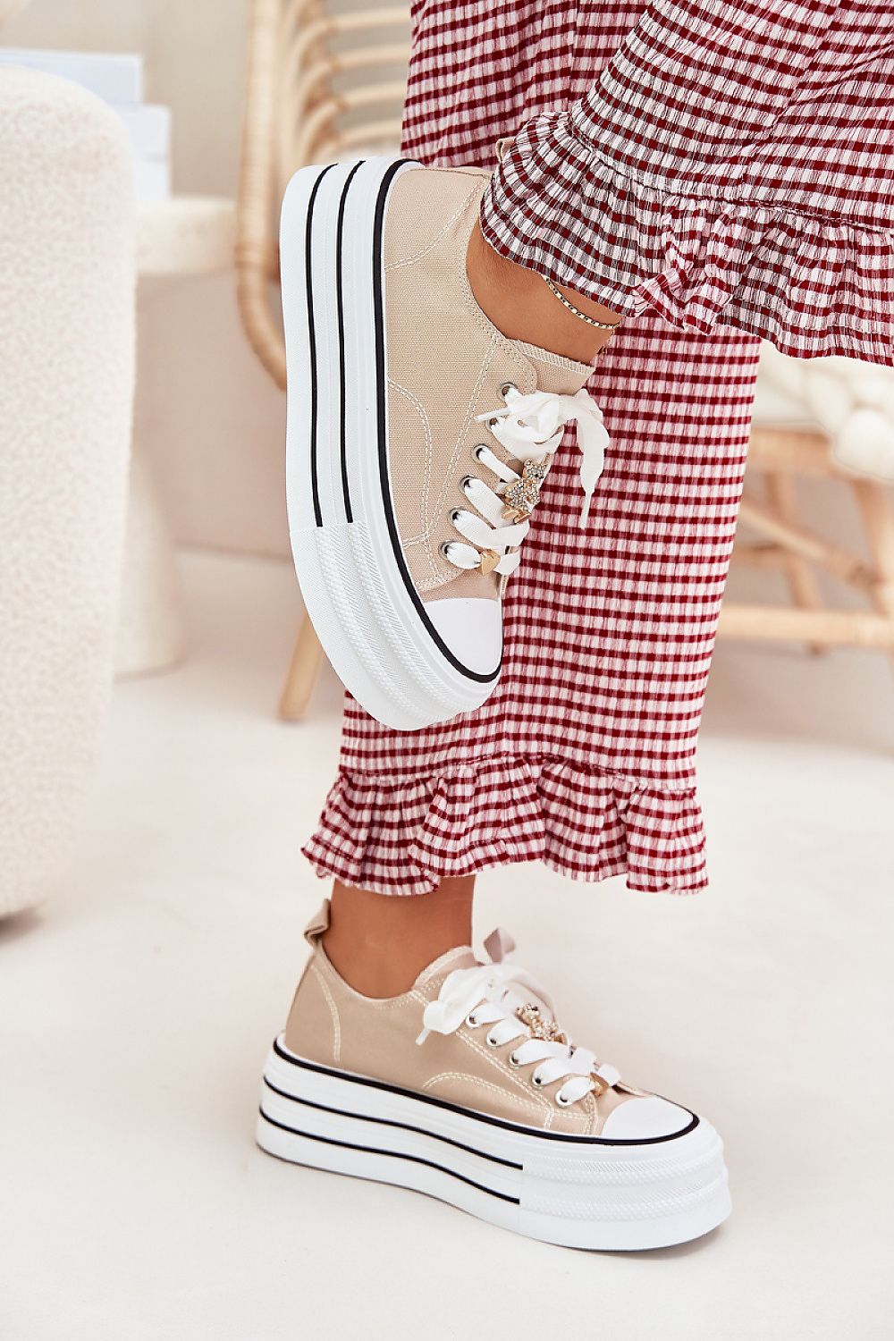 Elegant women's platform canvas sneakers with gold accents, designed by Step in Style, showcasing a chic and modern look perfect for stylish comfort.