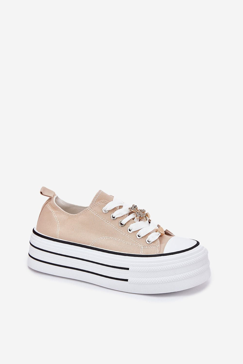 Side view of luxurious women's platform canvas sneakers with sophisticated gold detailing, created by Step in Style, ideal for elevating casual outfits.