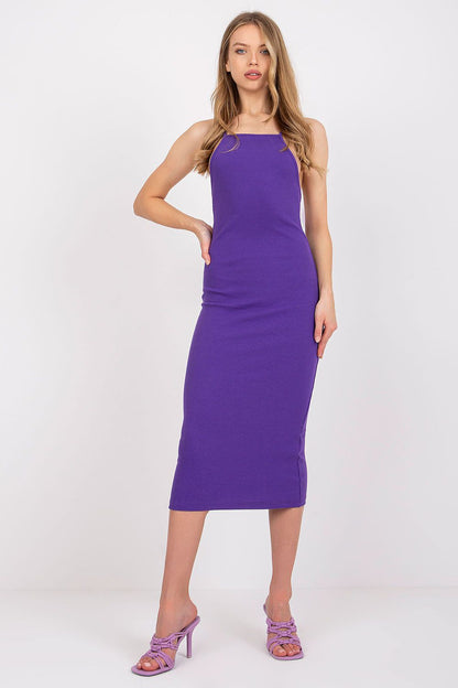 Elegant midi daydress by Rue Paris in soft cotton spandex with a square neckline and thin straps, perfect for summer outings.