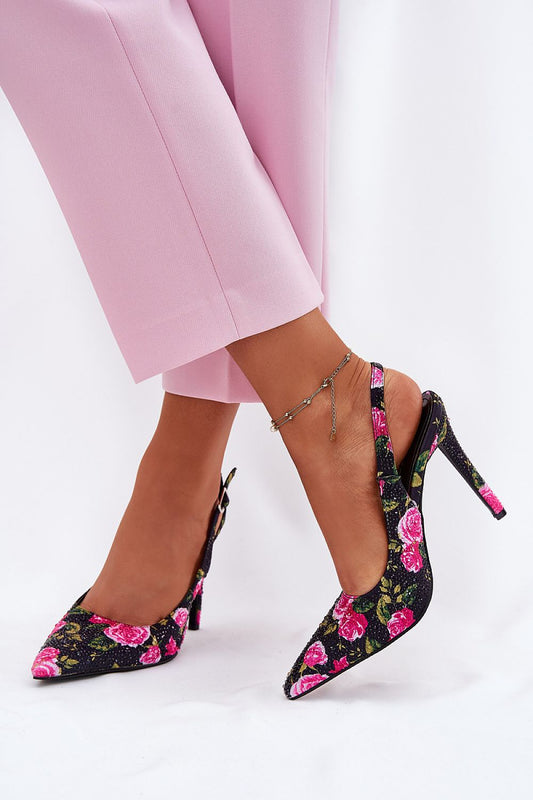Elegant decorative high-heeled sandals with pointed toes featuring a luxurious rose pattern, designed by Step in Style for women seeking a blend of sophistication and originality.