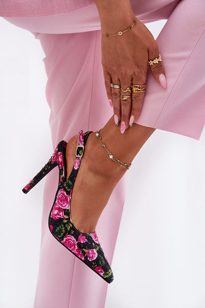 Stunning pointed toe high-heeled sandals crafted for comfort and style, showcasing a beautiful rose design, exclusively from Step in Style, available in EU sizes 36-41.