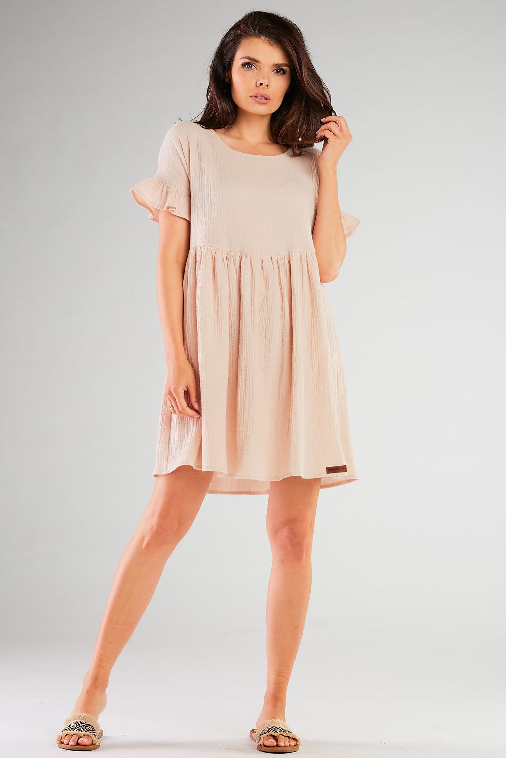 Luxury Cotton Blend Flared Daydress by Infinite You, showcasing stretchy short sleeves and a flattering silhouette, perfect for spring-summer wear.