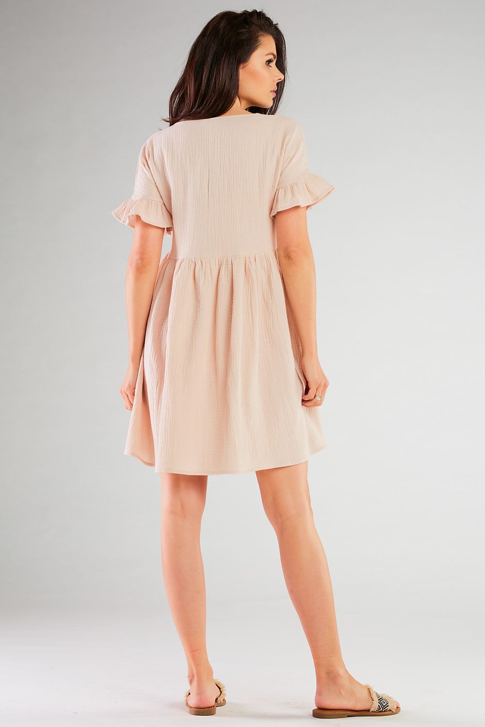 Elegant Luxury Cotton Blend Flared Daydress by Infinite You, featuring stretchy short sleeves perfect for spring-summer wear.