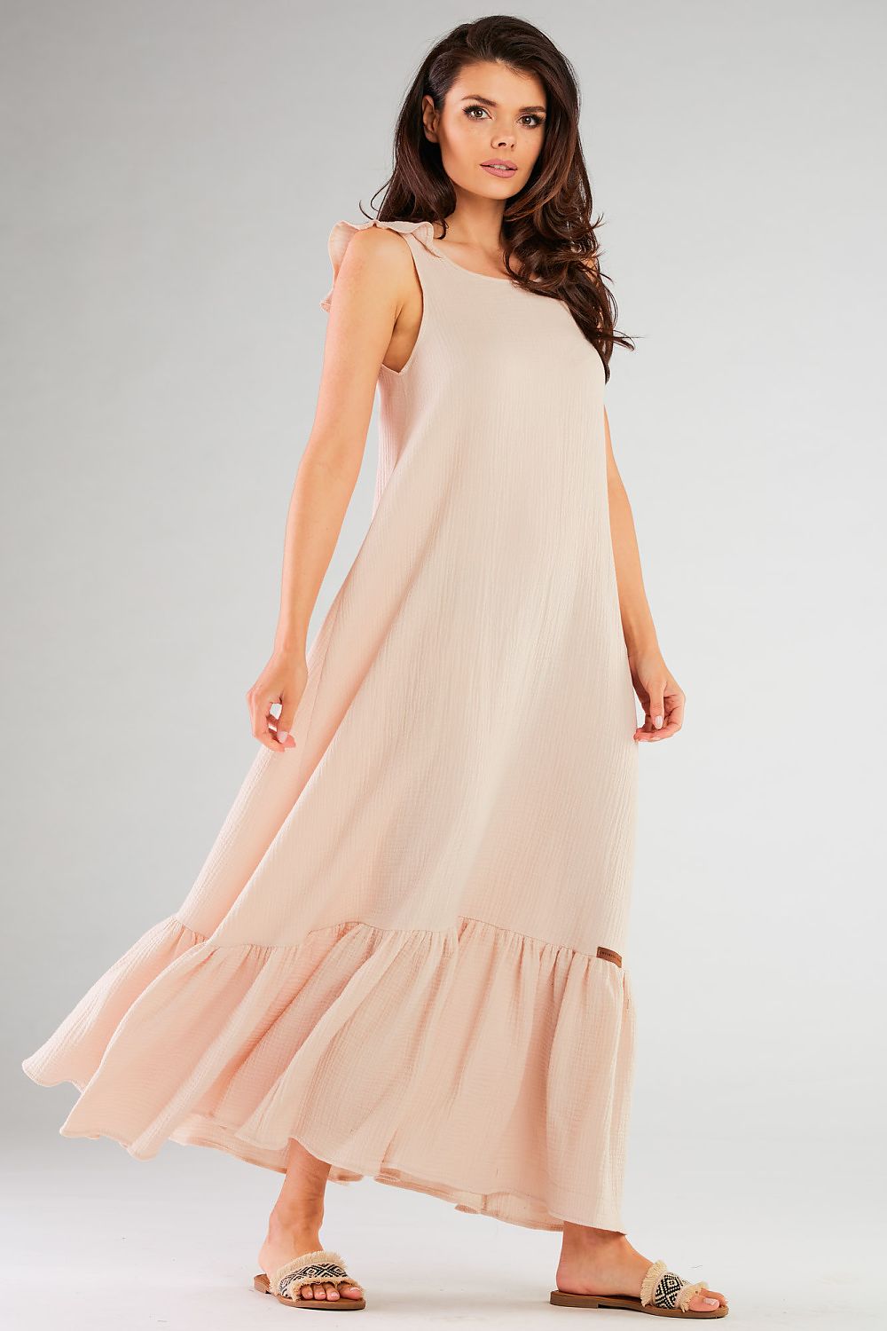 Elegant Infinite You long dress for women in a cotton and Lycra blend, designed for a flattering fit and romantic style.