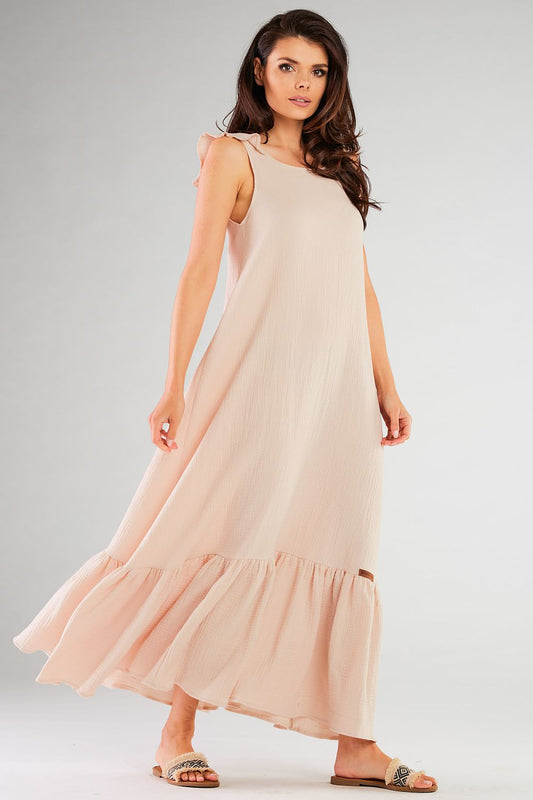 Elegant Infinite You long dress for women in a cotton and Lycra blend, designed for a flattering fit and romantic style.