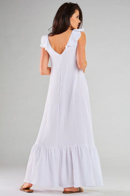 Luxurious Infinite You Long Dress displayed on a model, highlighting its size options S/M and L/XL, crafted in Poland for style and comfort.