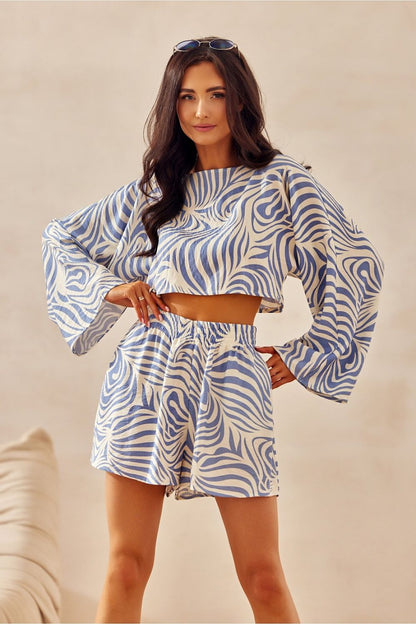 Elegant image of Ilaria Animal Print Women's Shorts, designed by Roco Fashion, showcasing a breathable linen blend perfect for warm weather.