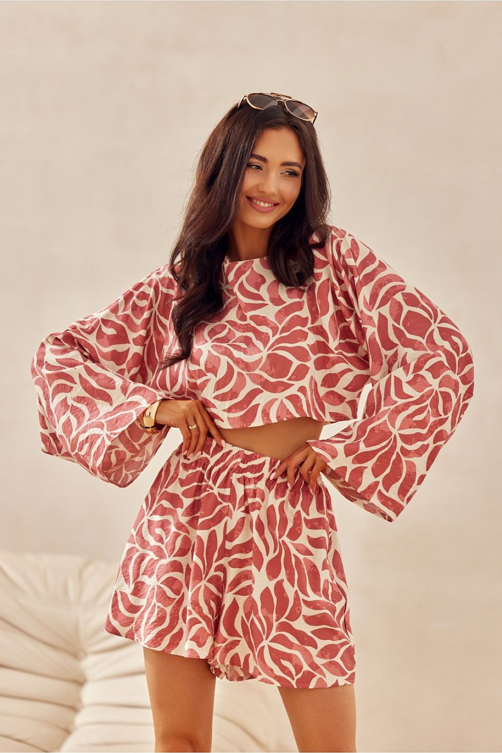 Elegant Ilaria Animal Print Shorts for Women by Roco Fashion, showcasing a luxurious loose fit and breathable linen blend design.