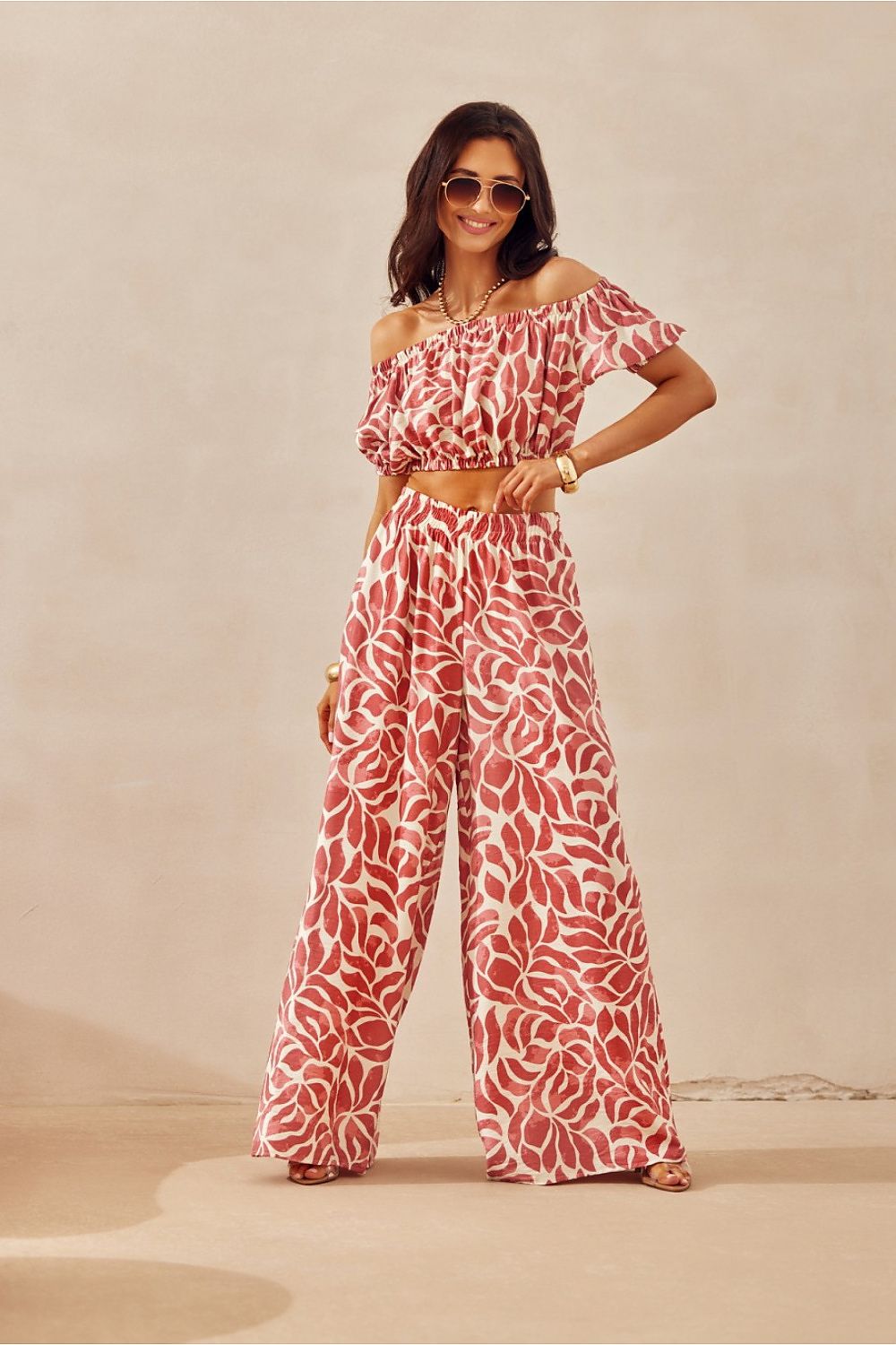 Elegant wide-leg trousers by Roco Fashion featuring an exquisite animal print, embodying comfort and sophistication for casual and dressy occasions.