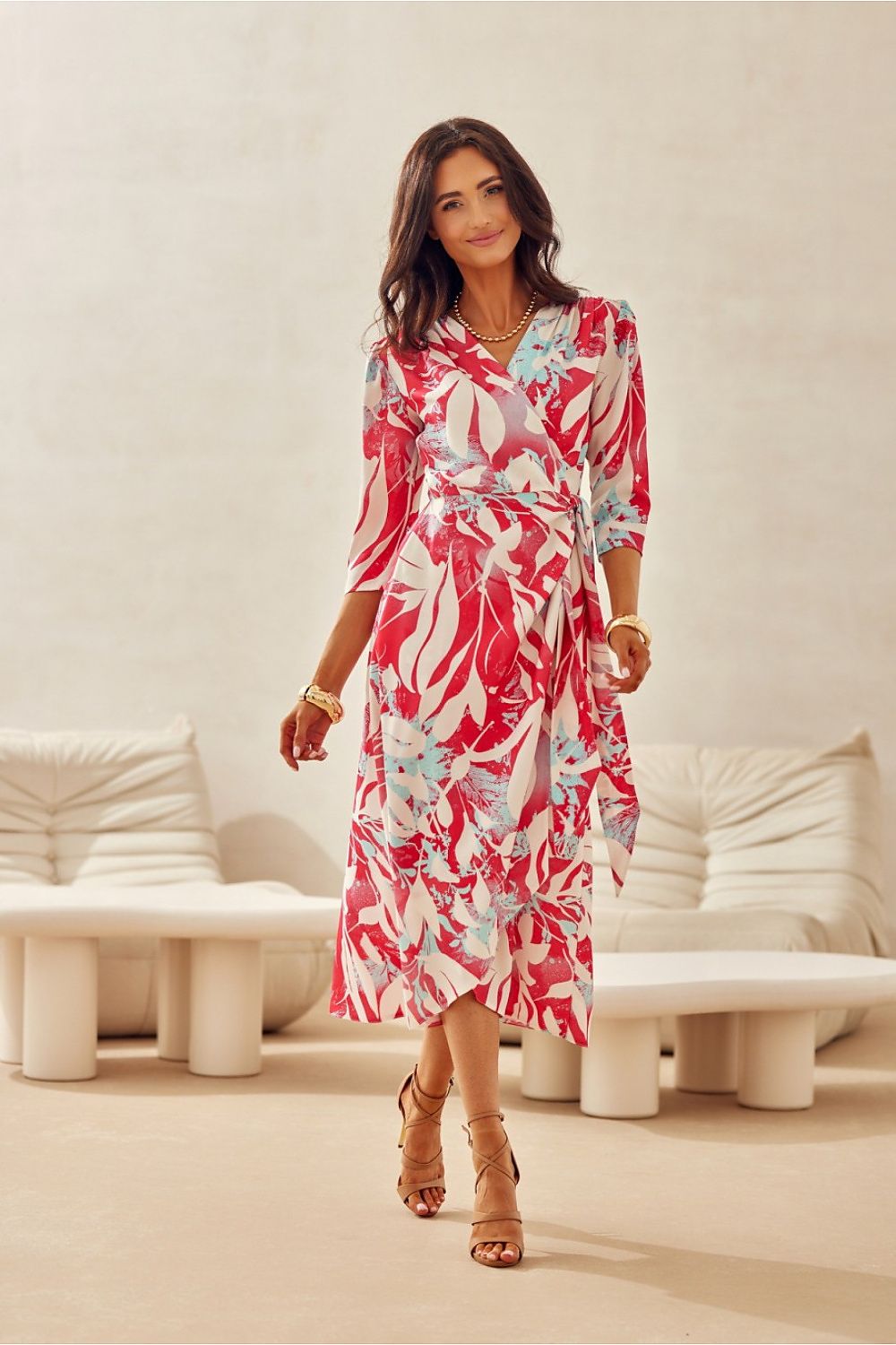 Stylish Mirella Midi Dress by Roco Fashion showcasing a flattering cut and adjustable double tie at the waist, made from premium fabric for a luxurious feel.