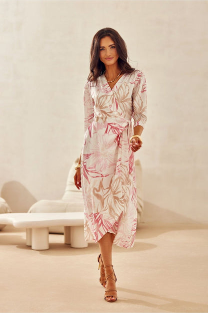 Close-up of Mirella Midi Dress by Roco Fashion demonstrating delicate patterns and luxurious fabric texture.