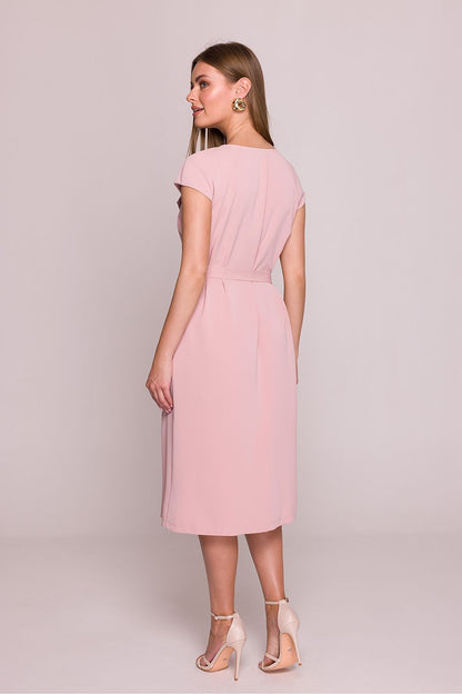 The elegant A-line silhouette of Stylove Midi Cocktail Dress, designed for sophisticated occasions and crafted with care in Poland