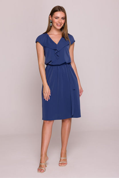 Stylove Midi Cocktail Dress featuring a stylish fabric belt at the waist for enhanced silhouette definition, perfect for elegant gatherings