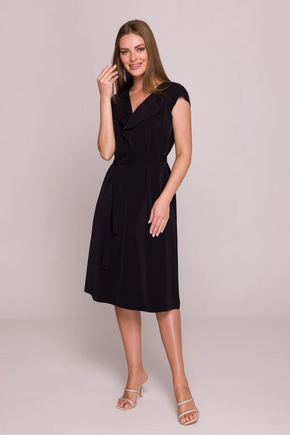Stylove elegant midi cocktail dress featuring a ruffled V-neck, perfect for formal occasions, showcasing a luxurious A-line silhouette in sizes S-XXL.