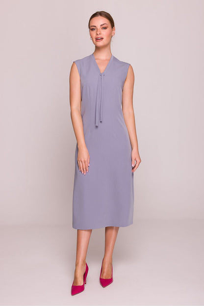 Close-up of Stylove women's midi daydress showing the intricate satin fabric and elegant waist belt.