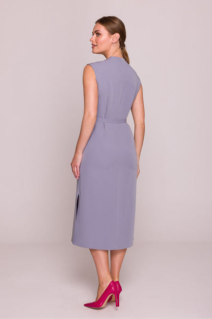Stylove midi day dress showcased with a beautiful side slit, ideal for warm summer days and sophisticated events.