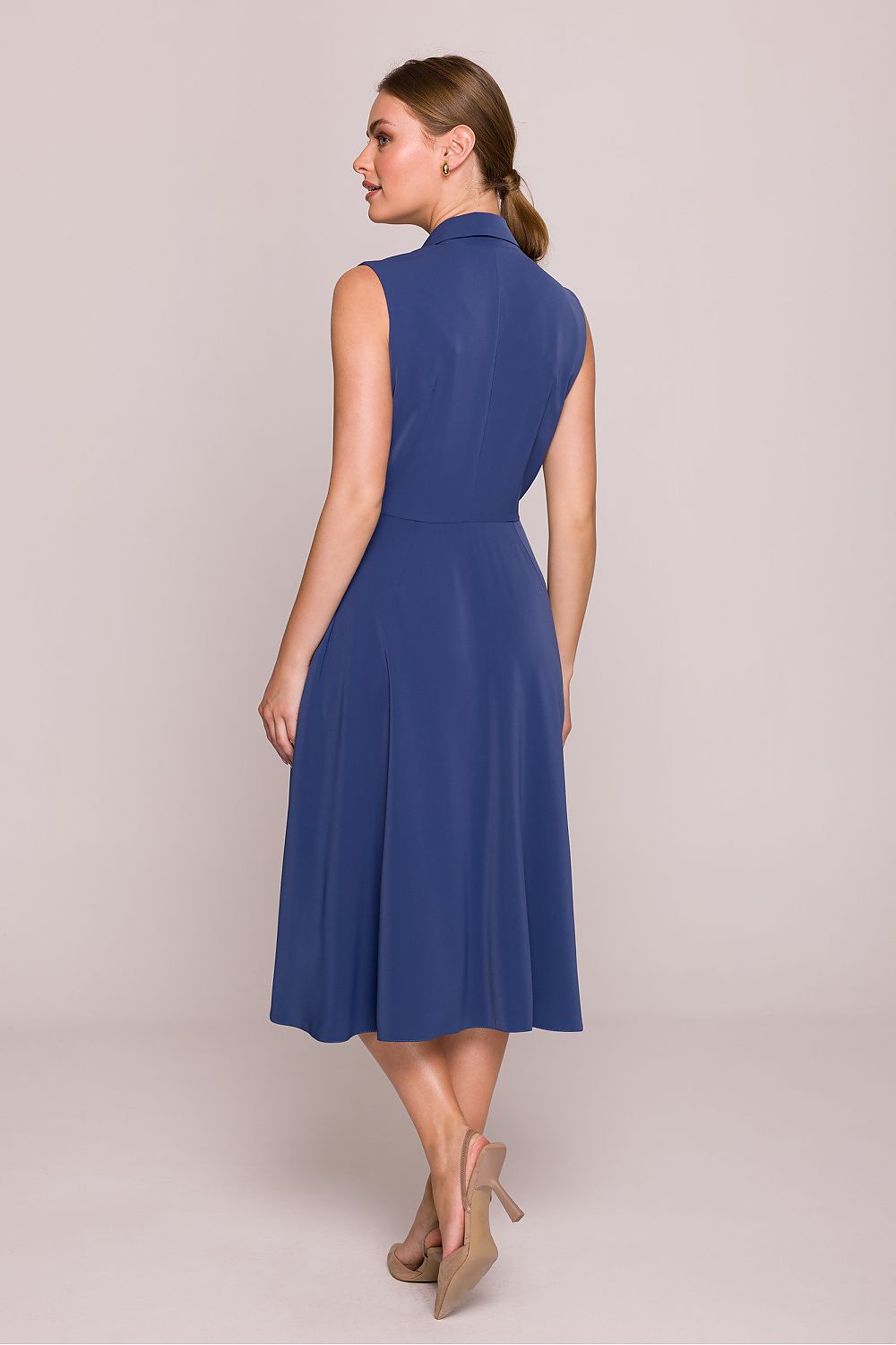 Stylove midi cocktail dress in a flattering fit, highlighting the exquisite draping and subtle sheen of the fabric for a sophisticated look.