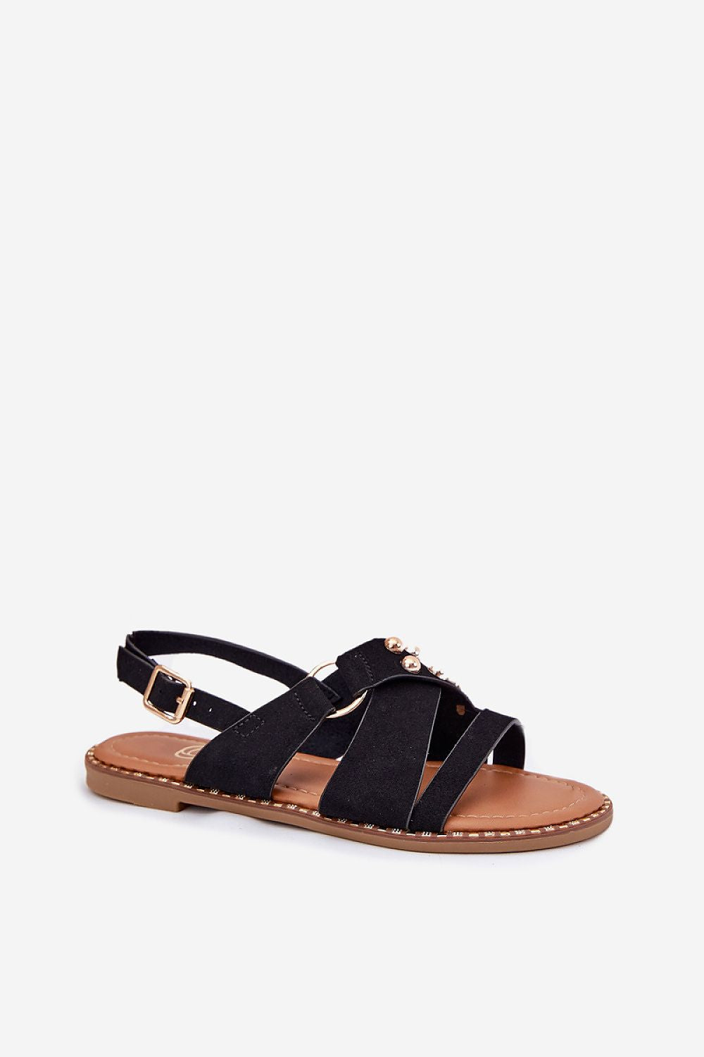 Step in Style's adjustable buckle sandals for women, crafted from eco suede with luxurious gold studs, available in sizes EU 36-41.