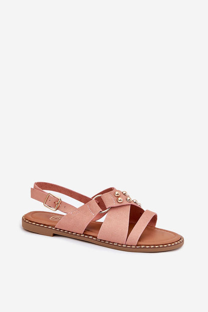 Chic women's eco suede sandals by Step in Style, designed with gold studs and a comfortable flat heel.