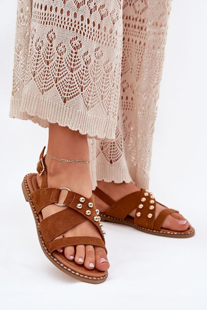 Luxury Women's eco suede sandals by Step in Style featuring an adjustable buckle and decorative gold studs, perfect for summer days.