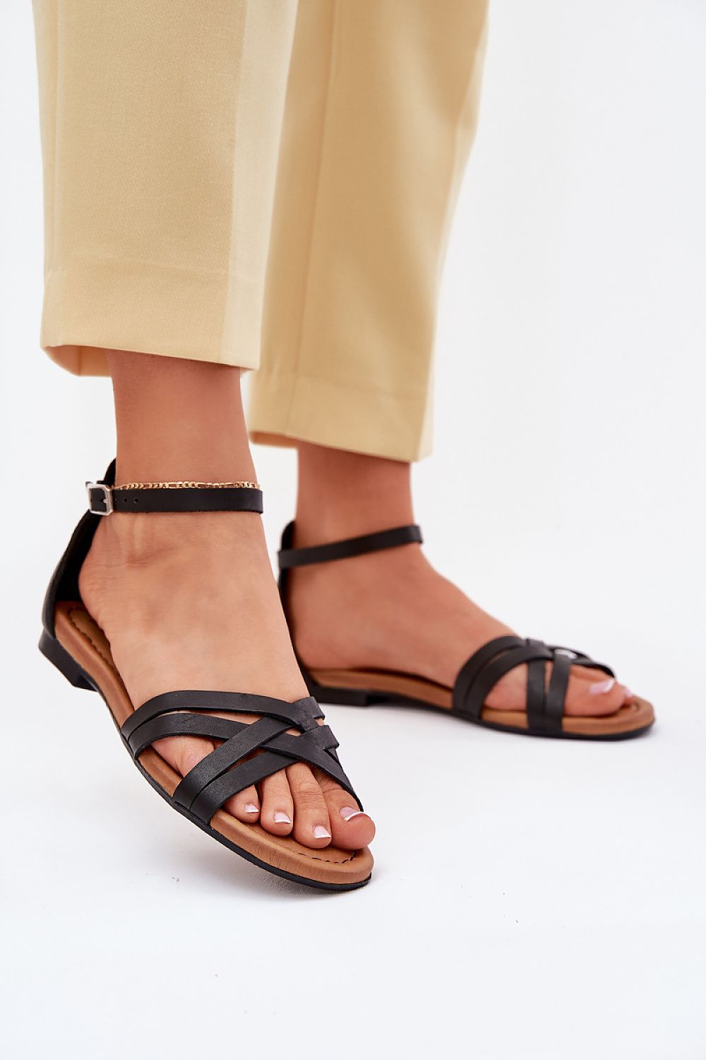Elegant Maciejka women's natural leather sandals with adjustable strap showcase luxury craftsmanship, perfect for summer style.