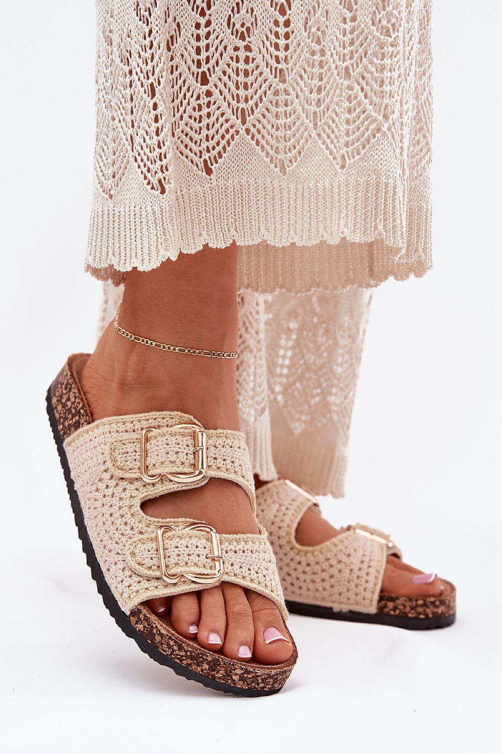 Luxurious summer sandals for women with cork platform and fashionable golden buckles by Step in Style, perfect for dresses and skirts.