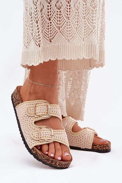 Luxurious summer sandals for women with cork platform and fashionable golden buckles by Step in Style, perfect for dresses and skirts.