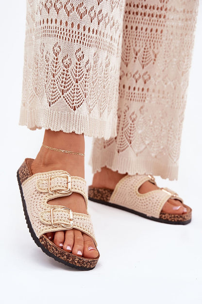 Step in Style's chic women's sandals with a comfortable cork platform and intricate crocheted design, ideal for warm days.