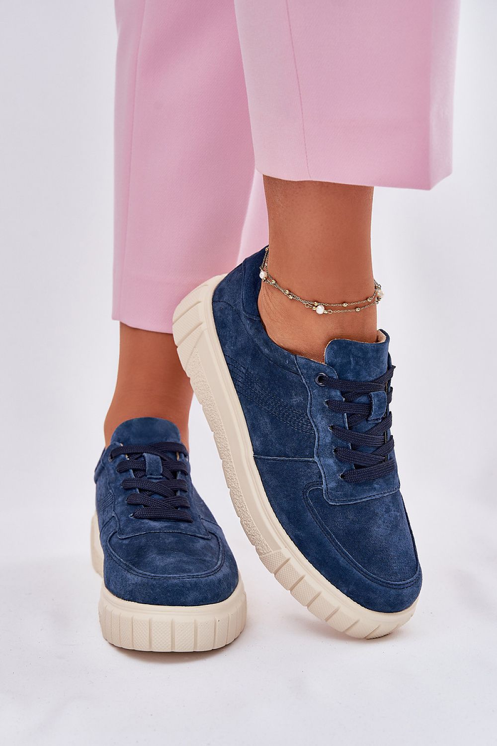 Stylish Luxury Women's Suede Sneakers with Platform by Step in Style in elegant light grey, showcasing modern design and comfort.