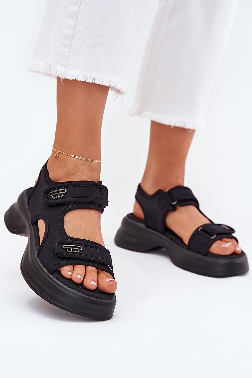 Elegant women's platform sandals with double Velcro by Step in Style, featuring a chic design and golden details, perfect for everyday wear and available in EU sizes 36-41.