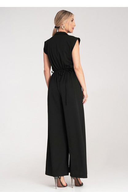 Wide and long-legged luxury collar jumpsuit by Figl, showcasing a trendy silhouette ideal for relaxed sensibilities.