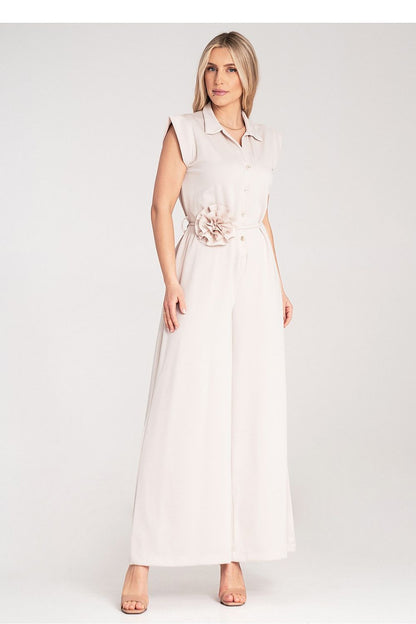 Chic and trendy Figl collar jumpsuit with loose fit and luxurious fabric, ideal for casual or formal occasions, size EU S/M.