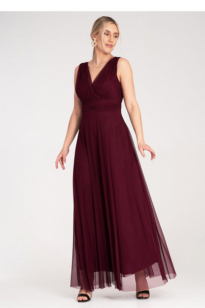 Elegant Maxi Sleeveless Cocktail Dress by Figl with a stylish wrap neckline, showcasing delicate ruching and a luxurious bow back design.