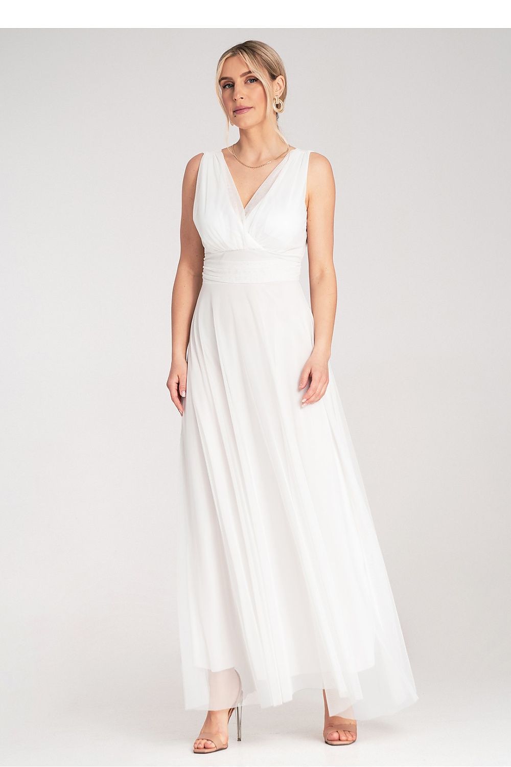 Elegant Maxi Sleeveless Cocktail Dress by Figl, featuring a stylish wrap neckline and a chic bow detail at the back.