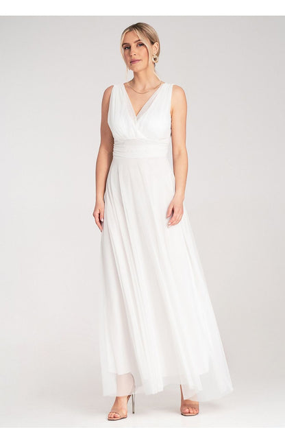 Elegant Maxi Sleeveless Cocktail Dress by Figl, featuring a stylish wrap neckline and a chic bow detail at the back.