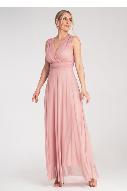 Luxurious Figl maxi dress with a ruched bodice and wide band under the bust, designed for a flattering fit and elegant style.