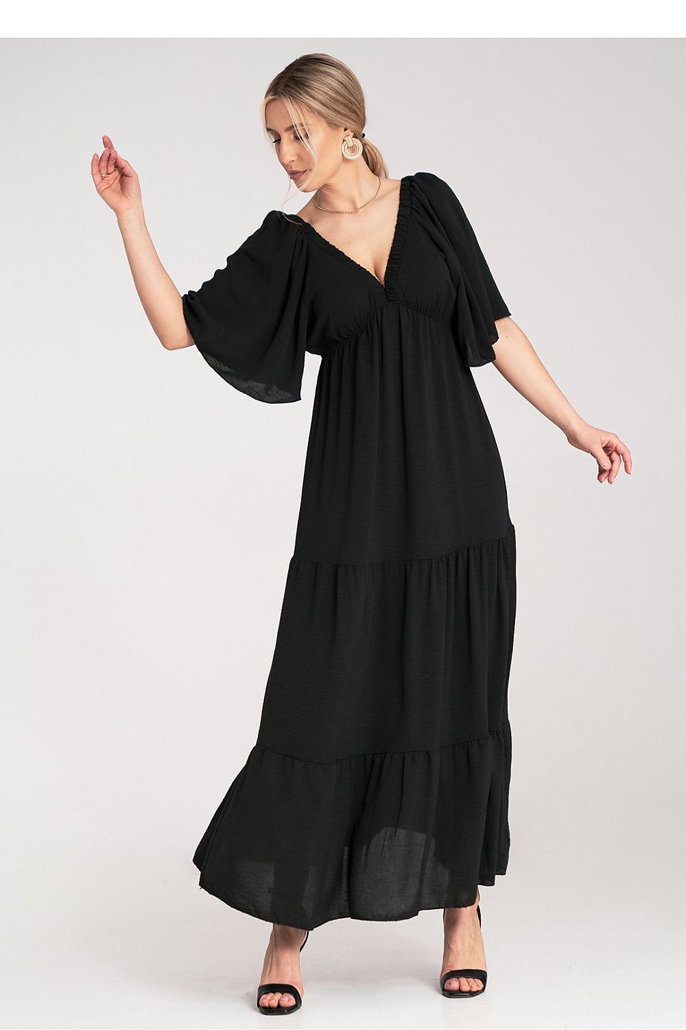 Luxury Figl maxi dress with horizontal ruffles, designed for a sophisticated silhouette, available in EU size 0.
