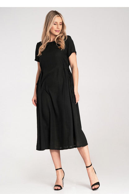 Complete look of Figl's luxurious midi dress in EU size 0, highlighting its delicate texture and sophisticated design, ideal for graceful dressing.