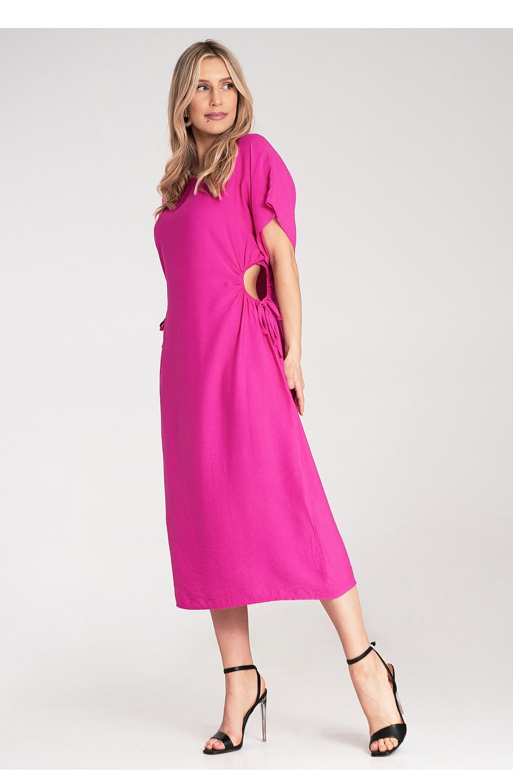 Luxury Figl midi dress featuring decorative cut-outs and a round neckline, elegantly designed for sophisticated style.