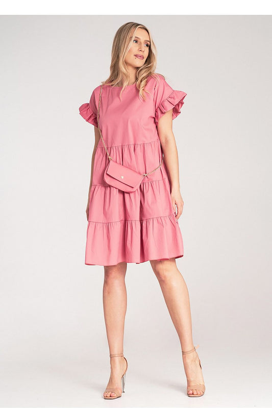 Figl Mini Ruffle Daydress in Light Cotton, showcasing a loose fit and short sleeves with elegant ruffle details, perfect for summer outings.