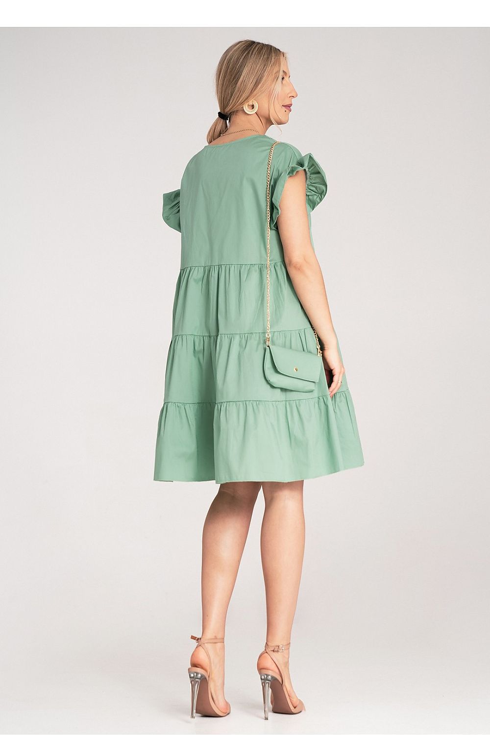 Figl Mini Ruffle Daydress in light cotton, showcasing a loose fit and delicate ruffles, ideal for stylish summer days.