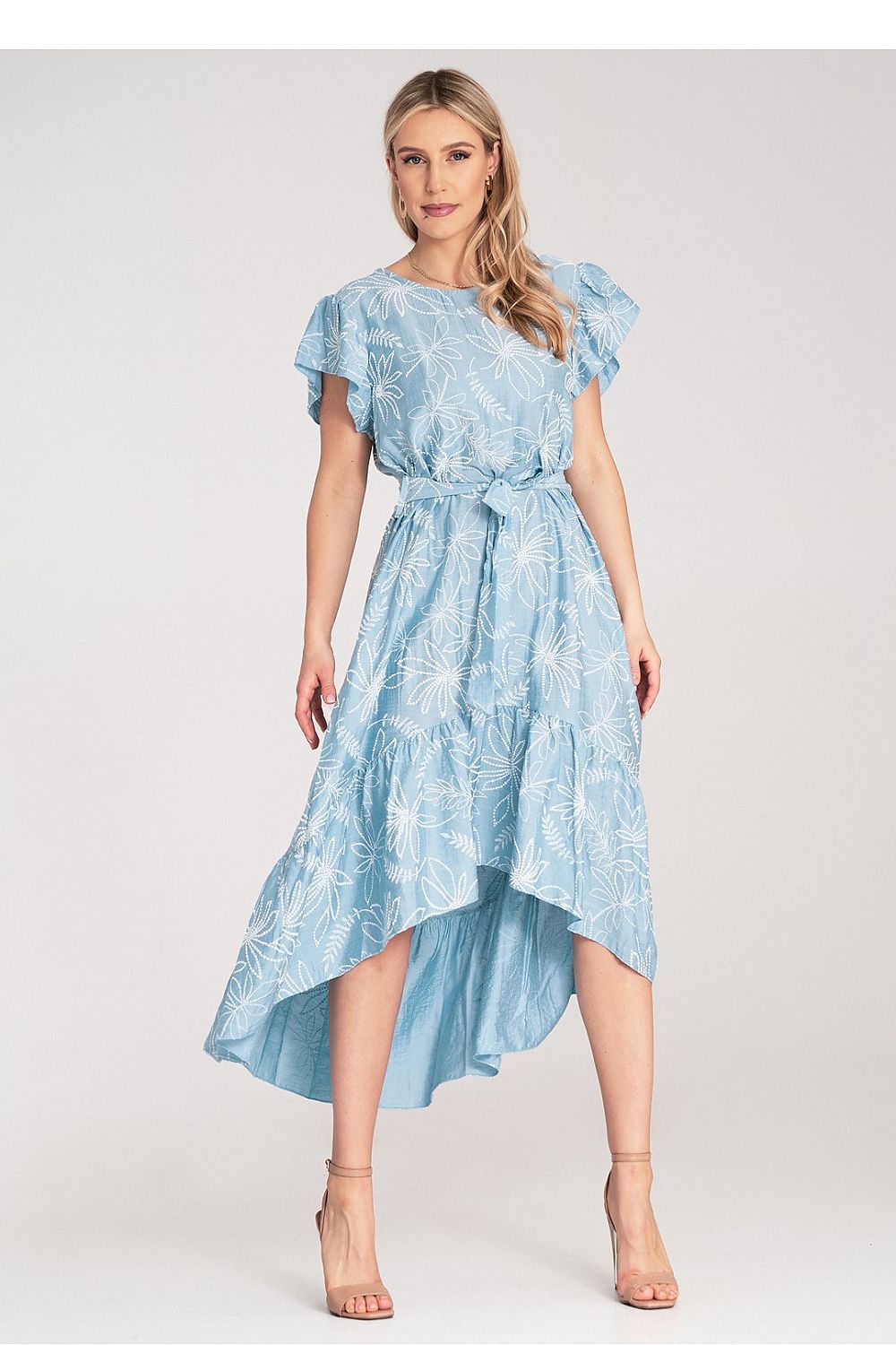 Front view of the Figl midi dress in EU 0 size, showcasing its enchanting floral print and elegant, modern design.