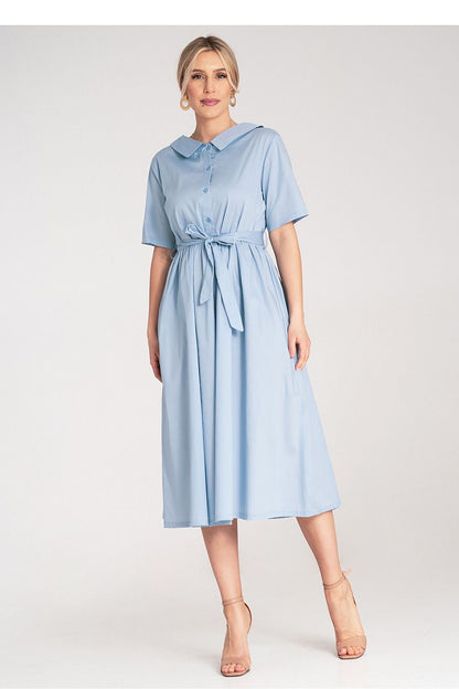 Full view of Figl's elegant A-line midi-length dress, crafted from 100% cotton, perfect for sophisticated daytime wear.