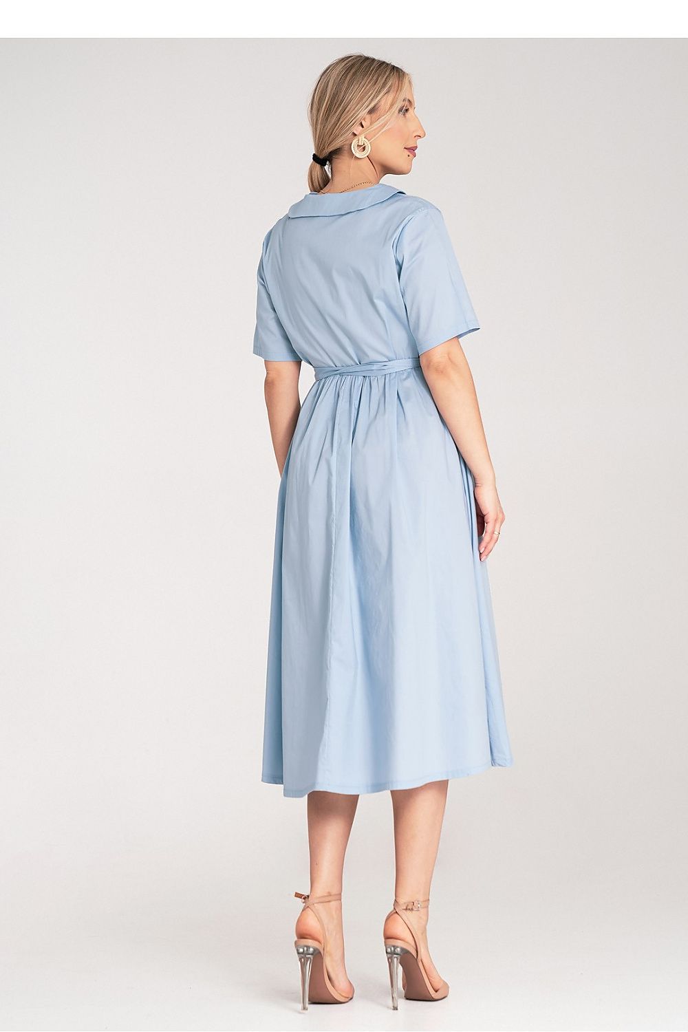 Figl's exquisite midi-length cotton dress featuring short sleeves and a soft rounded collar, ideal for a chic day out.