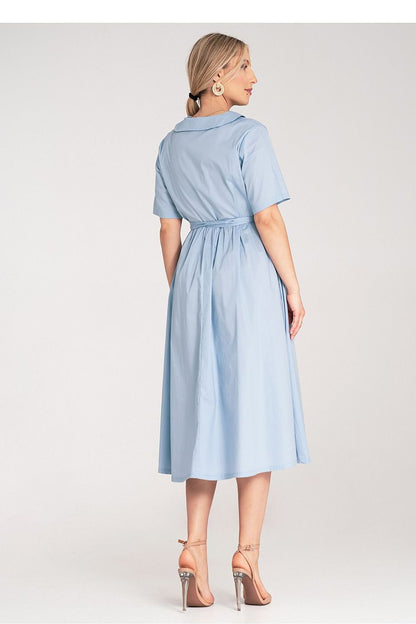 Figl's exquisite midi-length cotton dress featuring short sleeves and a soft rounded collar, ideal for a chic day out.