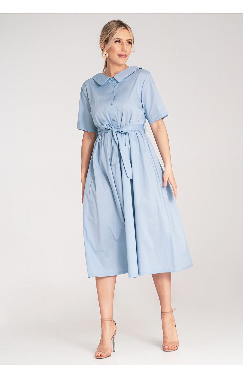 Stylish Figl A-line daydress made from premium cotton, stylishly belted to accentuate the waist, perfect for sophisticated women.