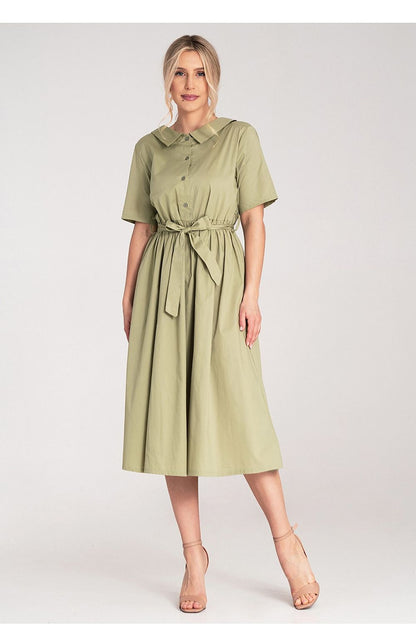 Charming Figl cotton midi dress with flared hem and pleats, combining elegance and comfort for all-day wear.