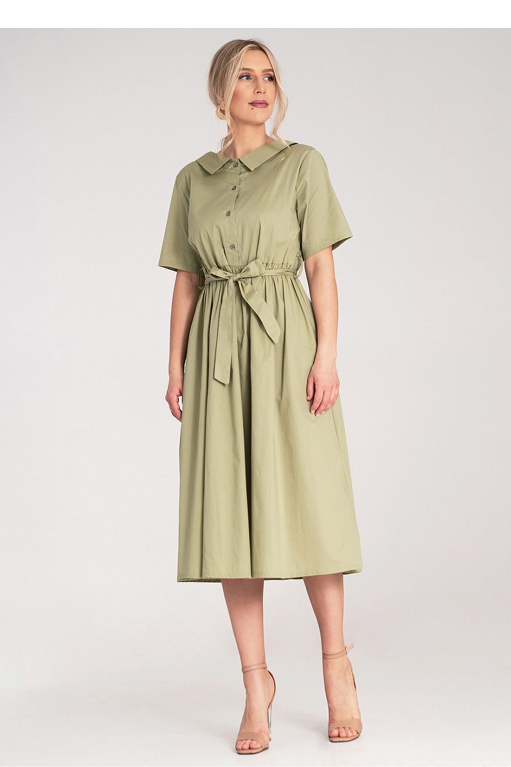 Sophisticated Figl midi-length dress in cotton, highlighting its classic A-line shape and versatile style for both casual and formal settings.