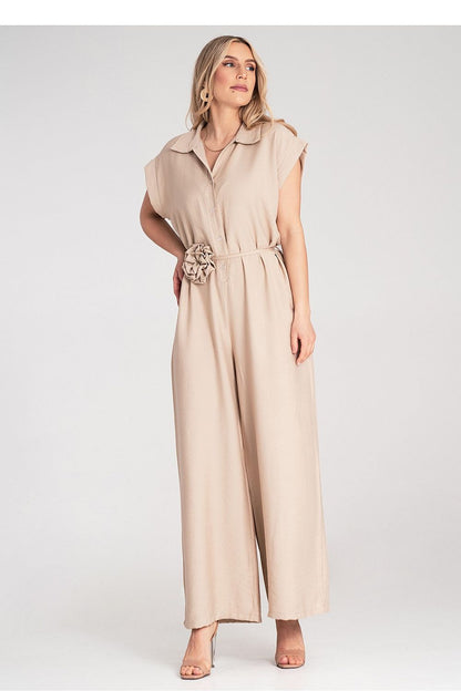Elegant Figl floral detail wide-leg jumpsuit featuring a sophisticated collar and a flattering loose fit in luxurious viscose, size EU 0.
